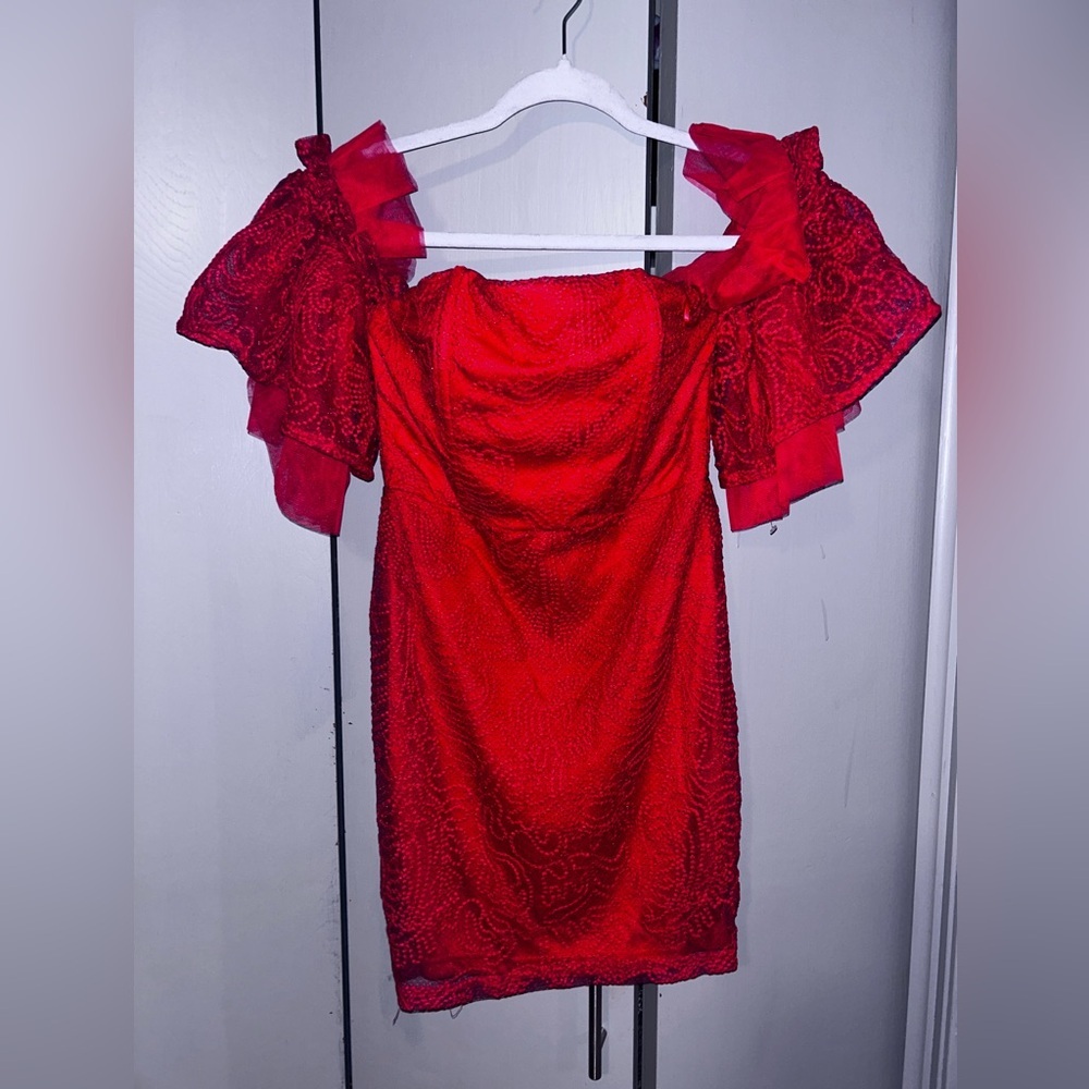 50%offw❤️ Hello Miss Lace Mini Cocktail Holiday Dress red Christmas NWT 69 M&L